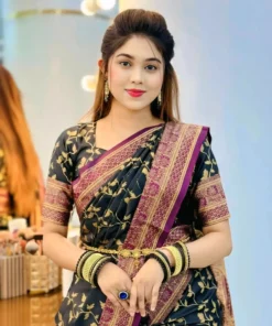 কাশ্মীরি লত কাতান শাড়ি (ব্লাউজ পিস সহ)