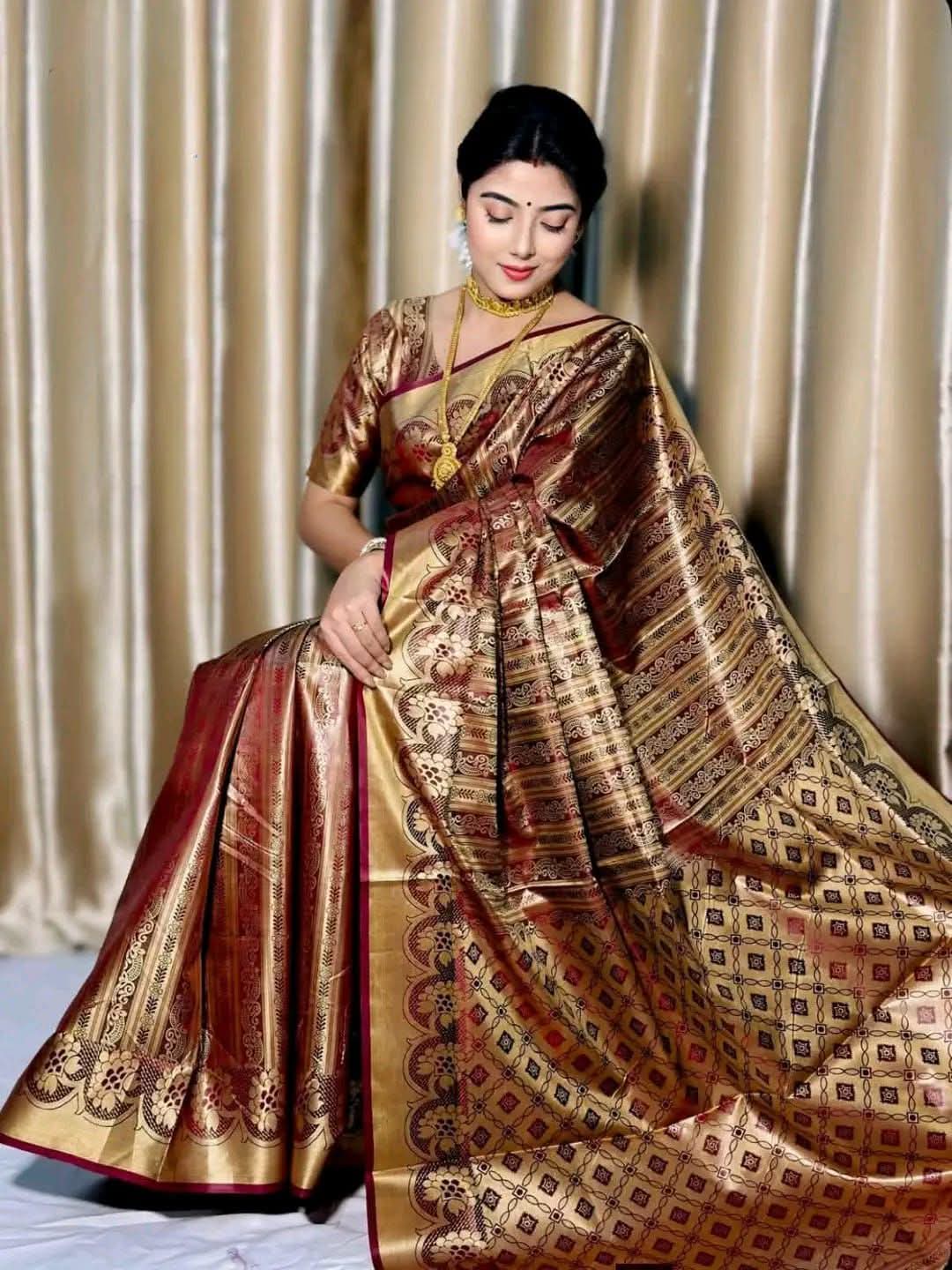 ঐতিহ্যবাহী কাঞ্জিপুরাম সিল্ক শাড়ি (ব্লাউজ পিস সহ)